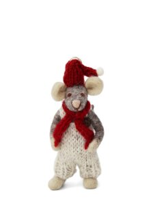 Small Grey Boy Mouse with Red Hat & Scarf